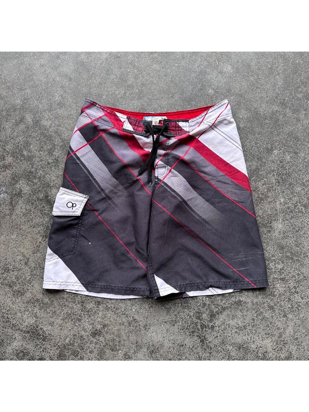Y2K 2000s Red & White OP Ocean Pacific Surf board shorts Swim Trunks 32''